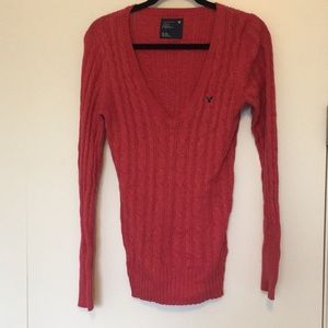 American Eagle Coral V-neck Sweater